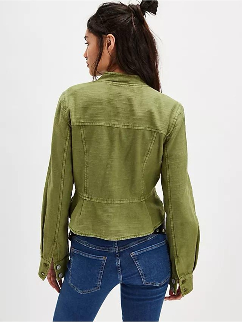 Free People pure cotton Jocelyn green utility light button up jacket S - Picture 4 of 11